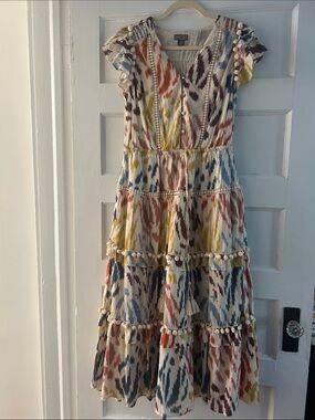 Point Sur J Crew Colourful Pom Pom Dress - size 4 tall